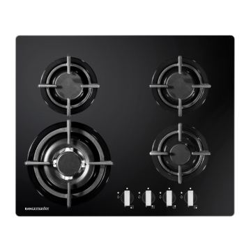 Rangemaster 60cm 4 Burner Gas Hob, Black Glass