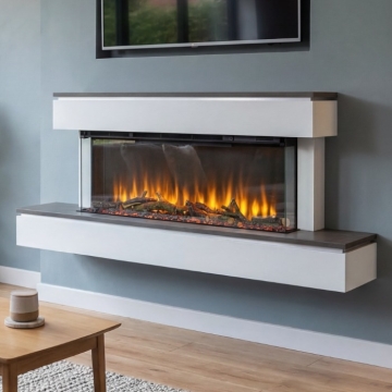 Katell Savona 57" Wall Mounted Electric Fireplace, Smooth White/Salina Grey