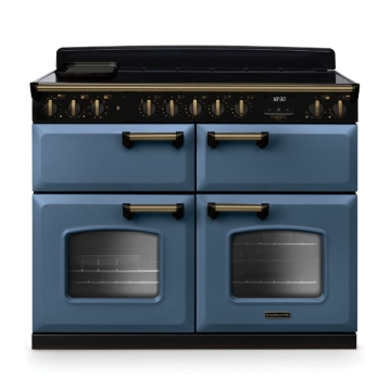 Rangemaster Classic Deluxe 110cm Base Cavity Induction Range Cooker, Stone Blue/Brass
