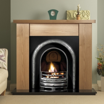 PureGlow Stanford Oak Finish Surround with Lytton Cast Iron Arch PureGlow Stanford Oak Finish Surround with Lytton Cast Iron Arch
