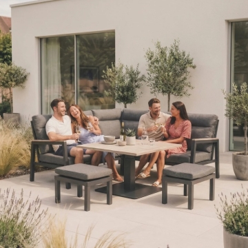 Kettler Tudor Mini Corner Set with 2 Footstools and Square High/Low Table, Lifestyle