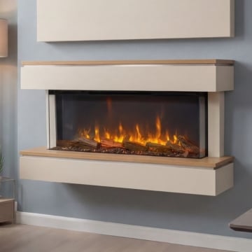 Katell Turin 46" Wall Mounted Electric Fireplace, Smooth Cream/Oak