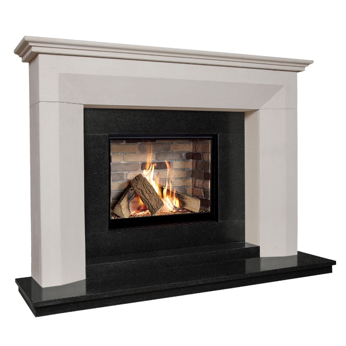 The Collection by Michael Miller Angelo Celena 54" Limestone & Black Granite Fireplace Suite