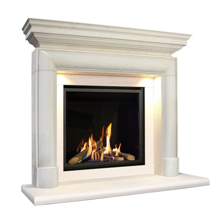 The Collection by Michael Miller Giuliano Illumia MD 59" Limestone Fireplace Suite