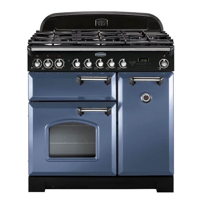 angemaster Classic Deluxe 90cm Dual Fuel Range Cooker, Stone Blue