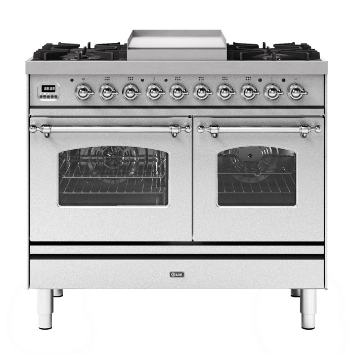 ILVE Milano 100cm Fry Top Twin Cavity Dual Fuel Range Cooker, Stainless Steel