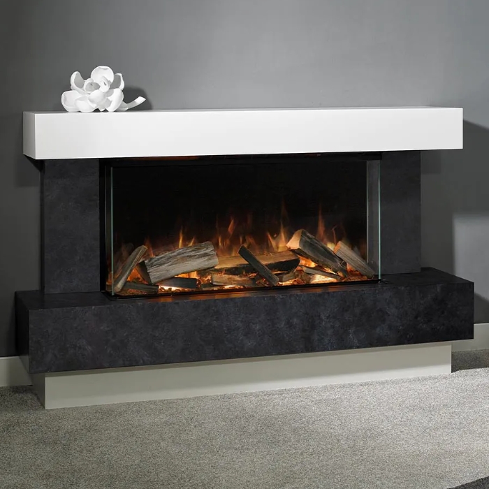 Aura Fires Elmdon 850 FS Electric Fireplace Suite, Tungsten/White