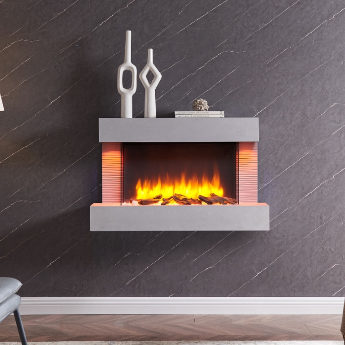 BlazeBright Amba 39" Wall Mounted Fireplace, Grey BlazeBright Amba 39" Wall Mounted Fireplace, Grey
