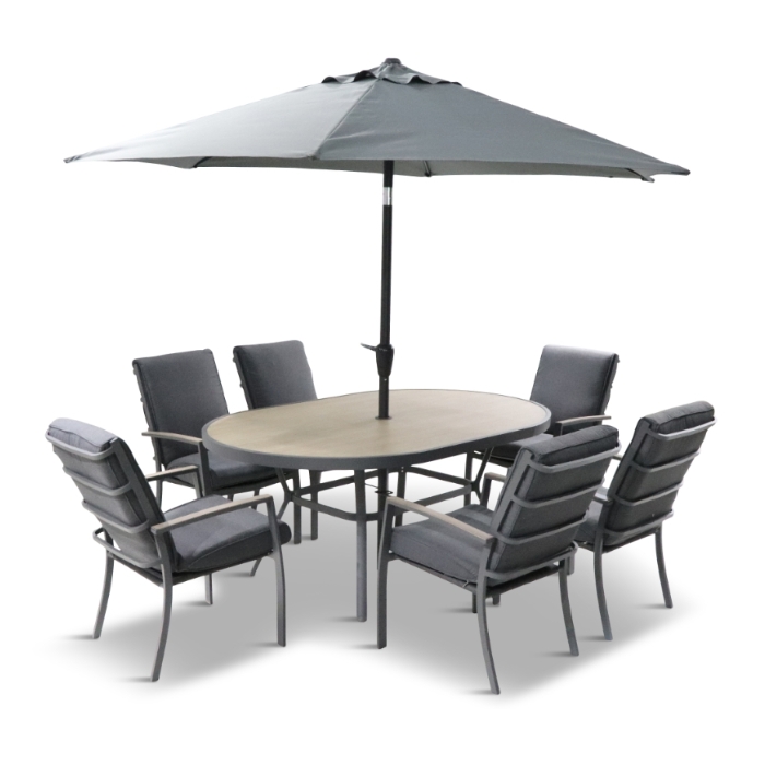 LG Outdoor Monza 6 Seat Set with Highback Chairs & Parasol LG Outdoor Monza 6 Seat Set with Highback Chairs & Parasol