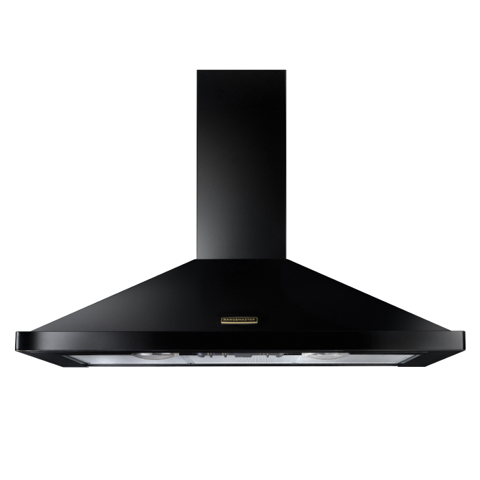 Rangemaster 110cm Chimney Hood, Black and Brass Rangemaster 110cm Chimney Hood, Black and Brass