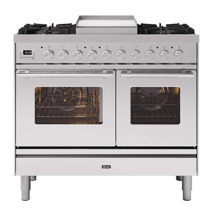 ILVE Roma 100cm Fry Top Twin Cavity Dual Fuel Range Cooker, Stainless Steel ILVE Roma 100cm Fry Top Twin Cavity Dual Fuel Range Cooker, Stainless Steel