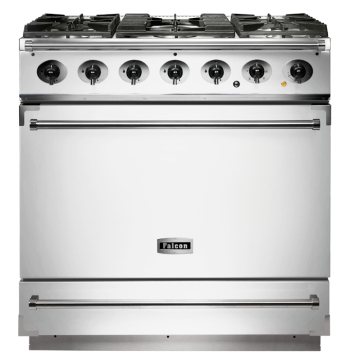 Falcon 900s Ice White Single Cavity Dual Fuel Range Cooker Controls