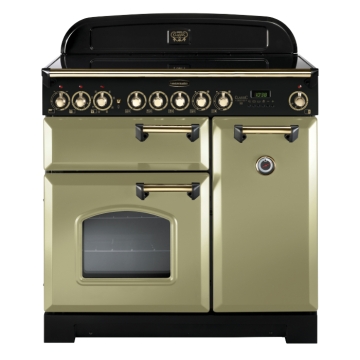 Rangemaster Classic Deluxe 90cm Ceramic Range Cooker, Olive Green/Brass Rangemaster Classic Deluxe 90cm Ceramic Range Cooker, Olive Green/Brass