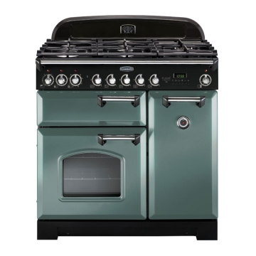 Rangemaster Classic Deluxe 90cm Dual Fuel Range Cooker, Mineral Green/Chrome