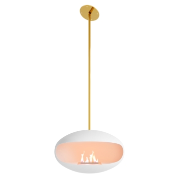 Cocoon Aeris White Hanging Fireplace, Brass Mounting System