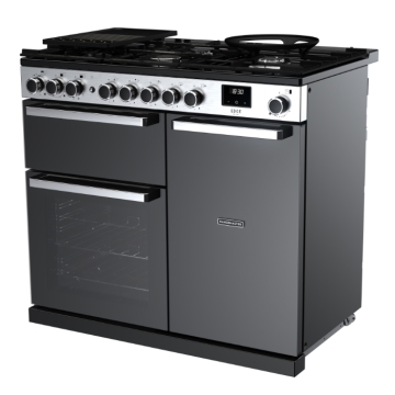 Rangemaster Edge Deluxe 100cm Dual Fuel Range Cooker, Black Glass/Chrome