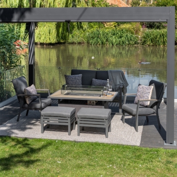 LG Outdoor Monza Lounge Dining Set with Fire Pit Table
