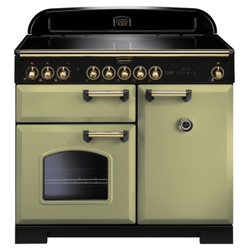 Rangemaster Classic Deluxe 100cm Induction Range Cooker, Olive Green/Brass