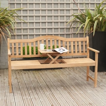Pacific Lifestyle Richmond Outdoor Bench with Pop Up Table, Light Teak