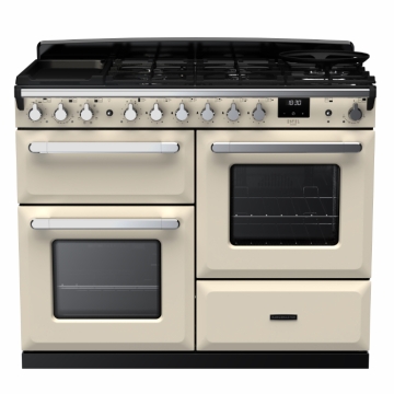 Rangemaster Estel Deluxe 110cm Dual Fuel Range Cooker, Pale Cream/Chrome