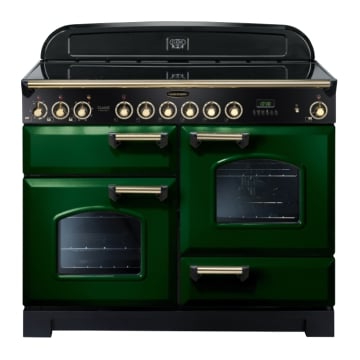 Rangemaster Classic Deluxe 110cm Ceramic Range Cooker, Racing Green/Brass
