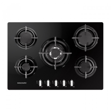 Rangemaster 70cm 5 Burner Gas Hob, Black Glass