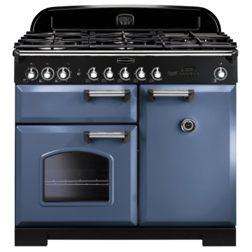 Rangemaster Classic Deluxe 100cm Dual Fuel Range Cooker, Stone Blue/Chrome
