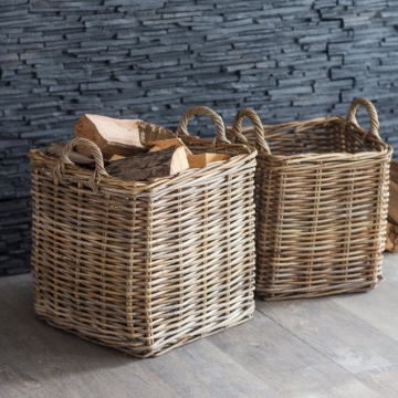 Set of 2 Square Log Baskets
