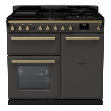 Rangemaster Estel Deluxe 100cm Dual Fuel Range Cooker, Slate/Antique Brass