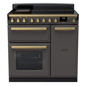 Rangemaster Estel Deluxe 90cm Induction Range Cooker, Slate/Antique Brass