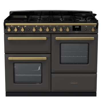 Rangemaster Estel Deluxe 110cm Dual Fuel Range Cooker, Slate/Antique Brass