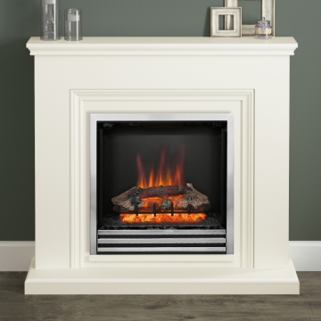 FLARE Stanton 46" Timber Electric Fireplace Suite, Soft White/Chrome trim fire FLARE Stanton 46" Timber Electric Fireplace Suite, Soft White/Chrome trim fire