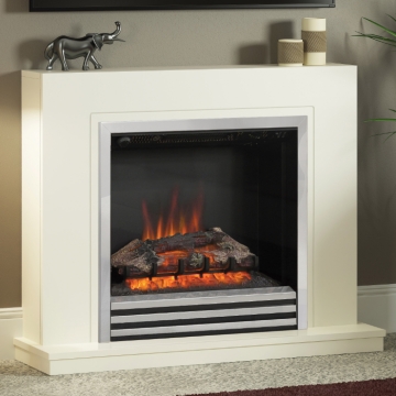 FLARE Colby 38" Timber Electric Fireplace Suite, Soft White/Chrome FLARE Colby 38" Timber Electric Fireplace Suite, Soft White/Chrome