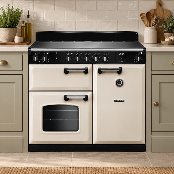 Rangemaster Classic 100cm Induction Range Cooker, Pale Cream, Roomset