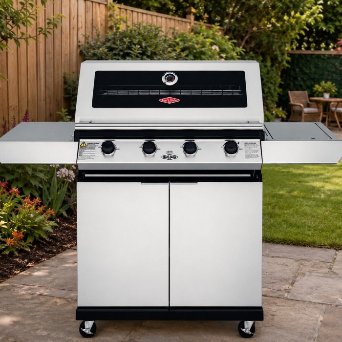 Beefeater 1200 Series 4 Burner BBQ & Side Burner Trolley, Stainless Steel