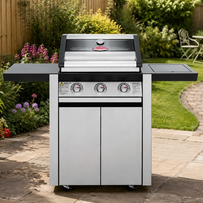 Beefeater 1600 Series 3 Burner BBQ & Side Burner Trolley, Stainless Steel