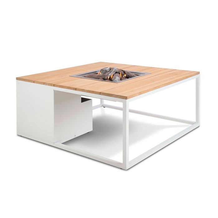 Cosiloft 100 Gas Fire Pit & Lounge Table, White & Teak Cosiloft 100 Gas Fire Pit & Lounge Table, White & Teak