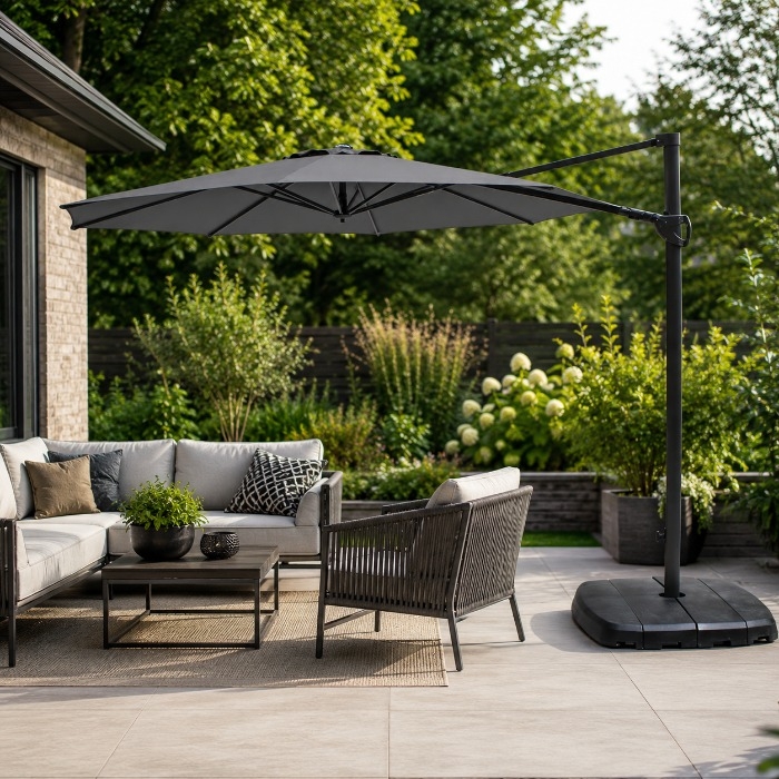 Kettler 3.0m Free Arm Round Parasol, Slate
