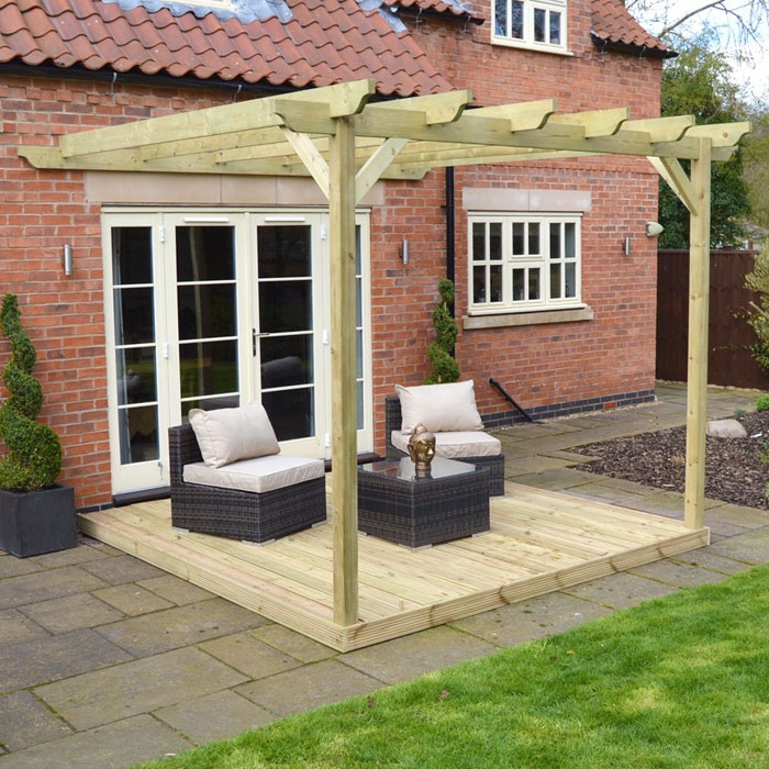 Wall Mounted Pergola with Decking, Light Green Wall Mounted Pergola with Decking, Light Green