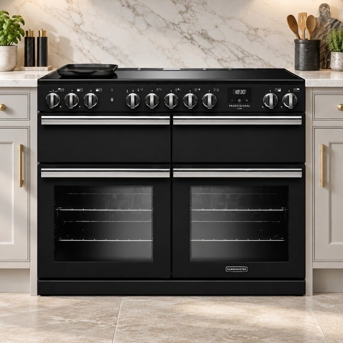 Rangemaster Professional Deluxe BC 110cm Induction Range Cooker, Charcoal Black, Roomset