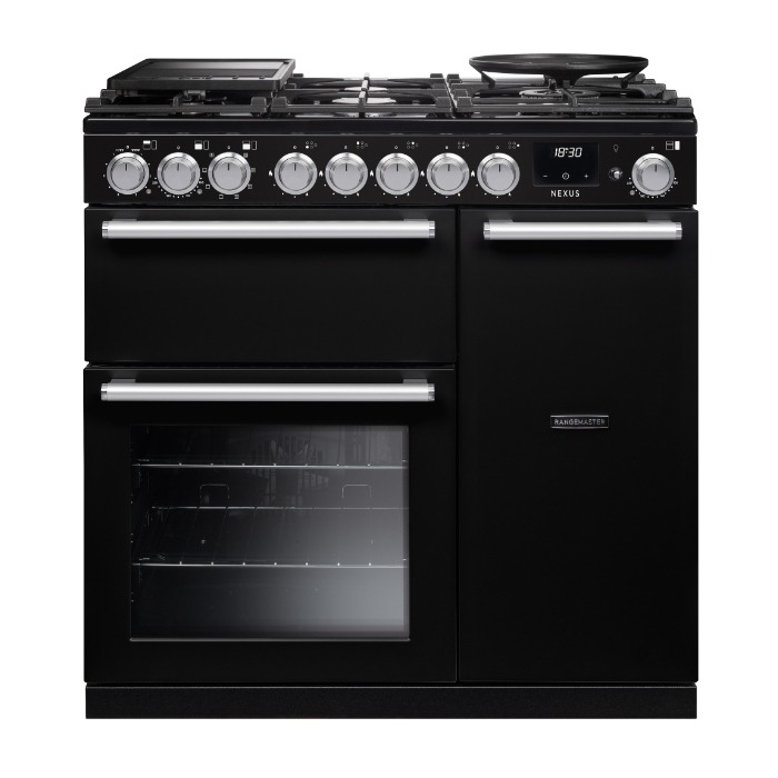 Rangemaster Nexus 90cm NEX90DF/CM1 Dual Fuel Range Cooker, Gloss Black