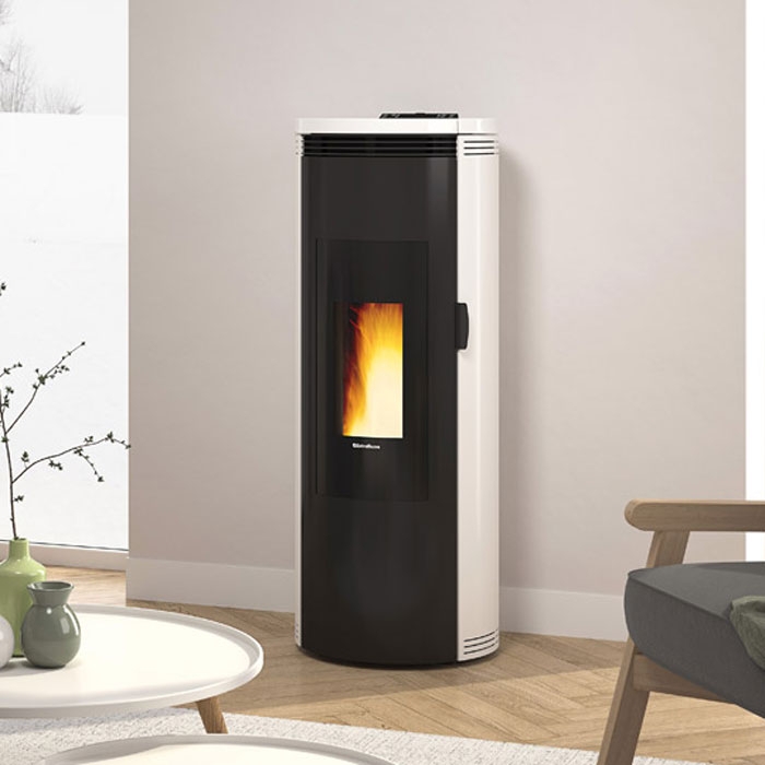 Amika Pellet Stove White Enamel Roomset Amika Pellet Stove White Enamel Roomset