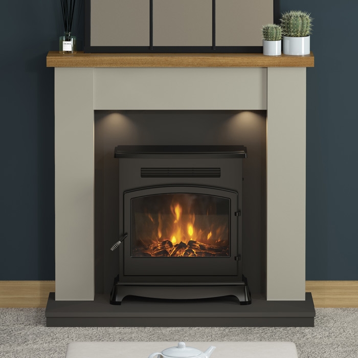 FLARE Barrowden 42" Inglenook Fireplace, Country Oak, Stone & Anthracite FLARE Barrowden 42" Inglenook Fireplace, Country Oak, Stone & Anthracite
