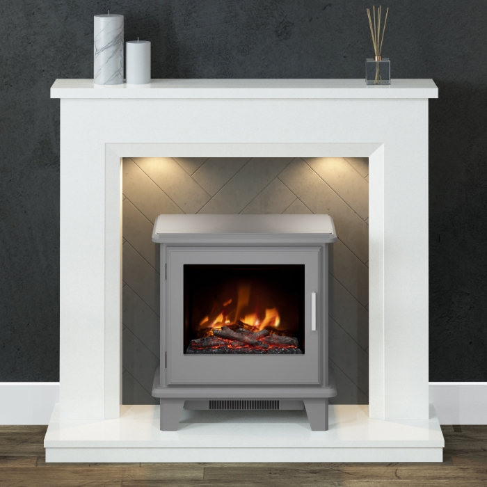 Elgin & Hall Millgate 46" Marble Inglenook Fireplace, Chicago Concrete Herringbone