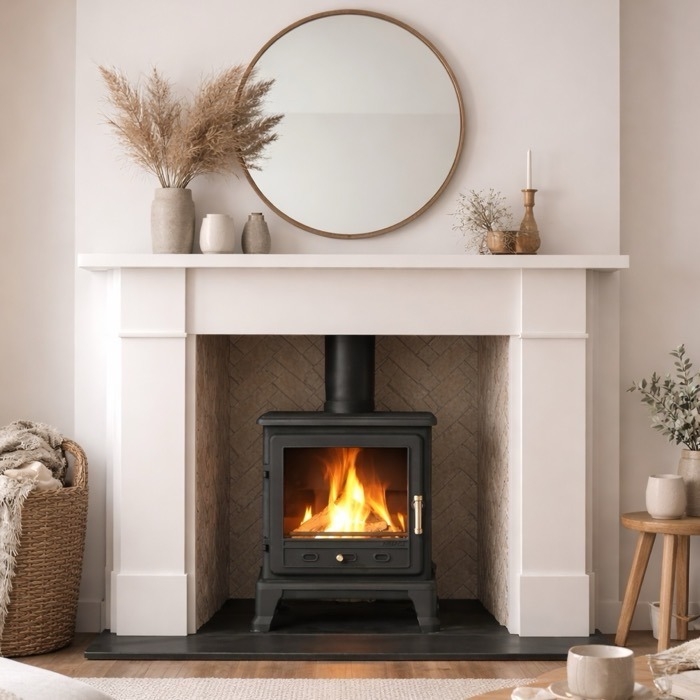 Brompton 56" Wide Limestone Fireplace