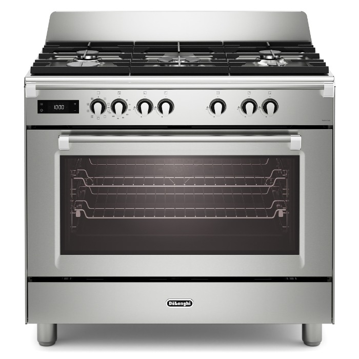 DeLonghi 90cm Single Cavity Dual Fuel Range Cooker, Stainless Steel