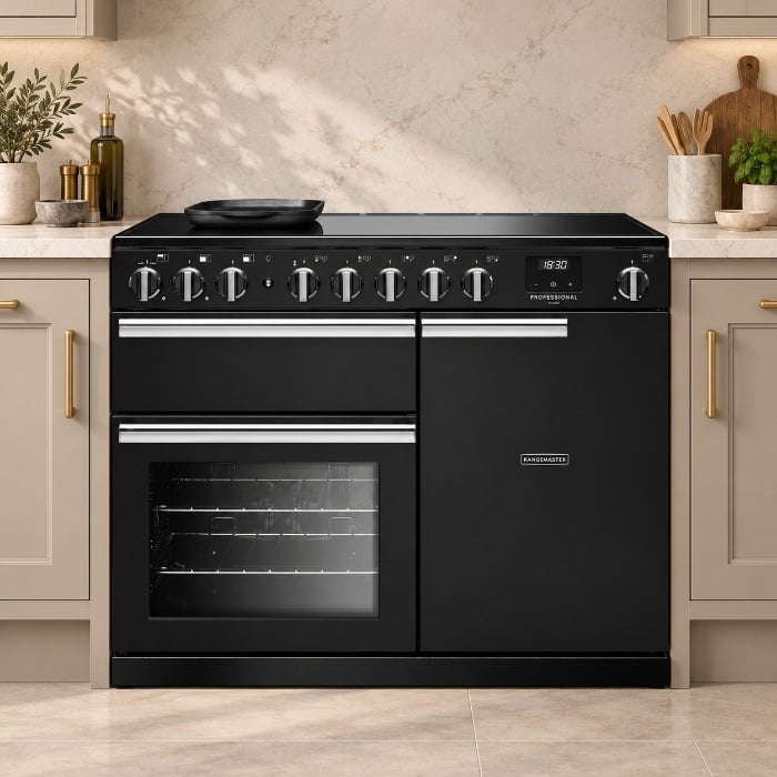 Rangemaster Professional Deluxe 100cm Induction Range Cooker, Charcoal Black, Roomset