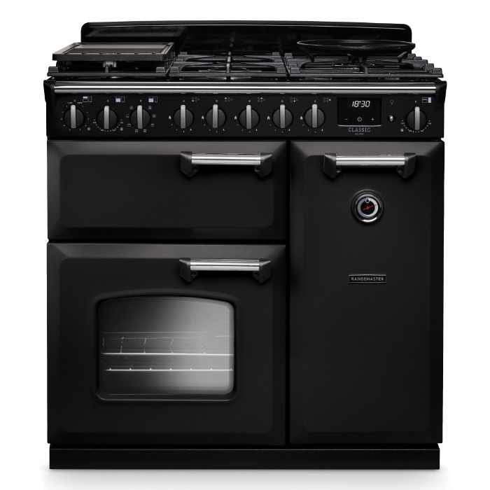 Rangemaster Classic Deluxe 90cm Dual Fuel Range Cooker, Charcoal Black/Chrome Rangemaster Classic Deluxe 90cm Dual Fuel Range Cooker, Charcoal Black/Chrome
