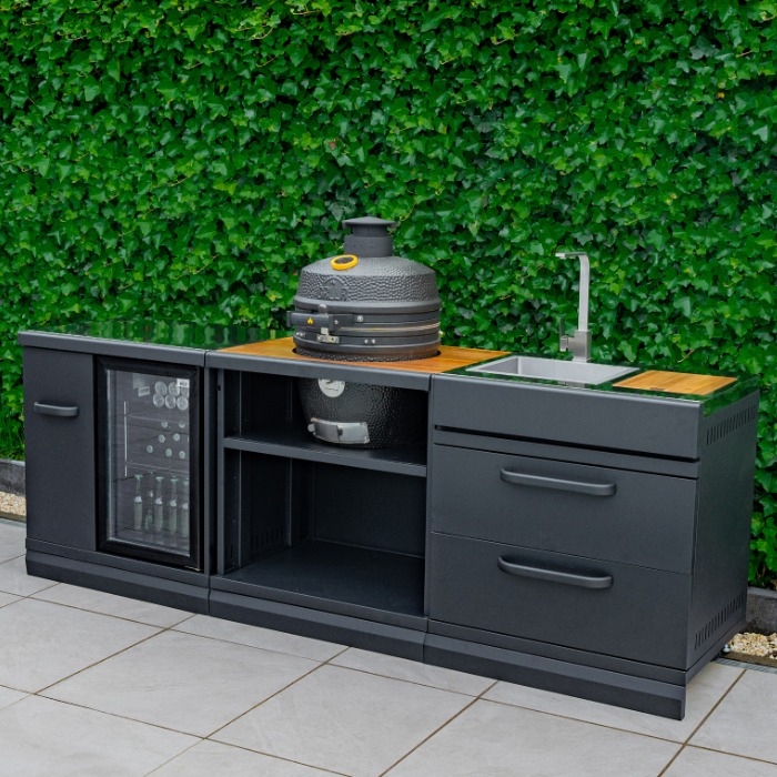 GRLLR Outdoor Kitchen - Ember Classic 18 inch Kamado, Fridge and Sink
