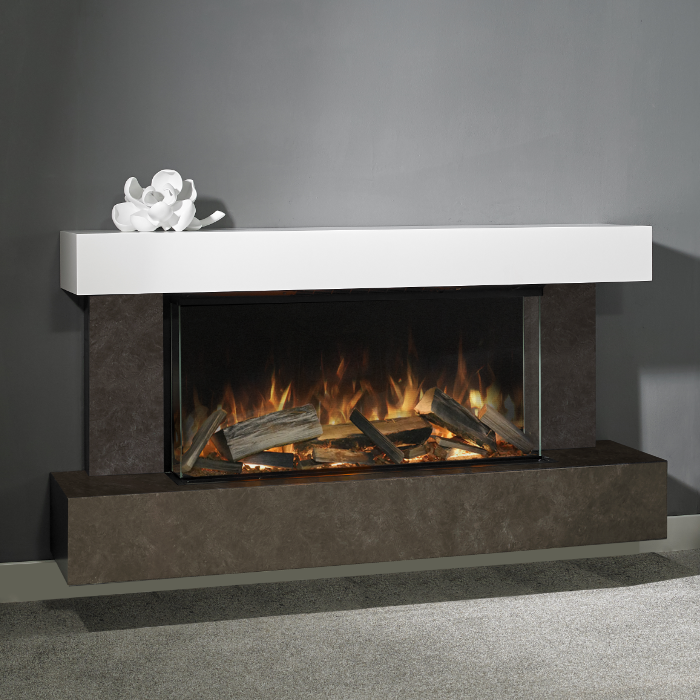 Aura Fires Elmdon 850 WM Electric Fire Suite, Sienna/White Close Up